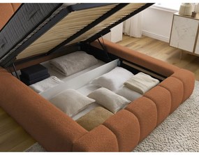 Letto matrimoniale imbottito arancione contenitore e rete inclusi 160x200 cm Denali - Bobochic Paris