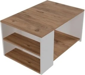 Tavolino Da Salotto Design Moderno 60x90x48 Con Vani Laterali Zeno Rovere E Bianco