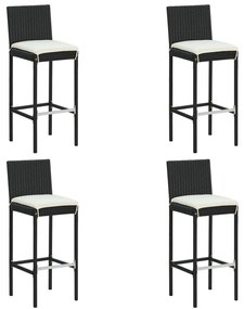 Set da bar da giardino 5 pz con cuscini in polyrattan nero