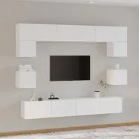 Set Mobili Porta TV 8pz Bianco in Legno Multistrato 3114414