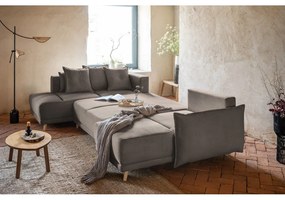 Divano letto angolare in velluto a coste marrone chiaro (angolo sinistro a forma di U) Lazy Lukka - Miuform
