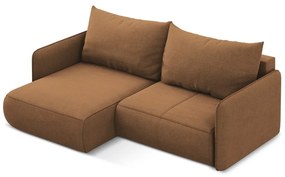 Divano angolare arancione allungabile/con contenitore (con penisola a sinistra) Nanea – Makamii