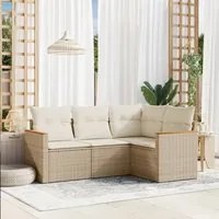 Set Divano da Giardino 4 pz con Cuscini Beige in Polyrattan 3258334