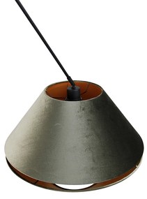 Lampada a sospensione nera con doppio paralume in velluto verde e interno oro - Blitz