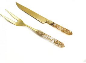 Posate Oro - Forchettone Coltello Arrosto Set 2pz Luna Dorato