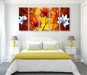 Quadri 5 pezzi – Fiori in stile etnico