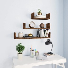 Mensole Espositive Da Parete 3 Pz Rovere Fumo Legno Multistrato /