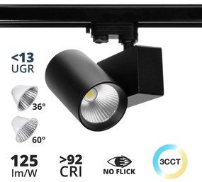 Faro LED 42W Binario Trifase CRI92 UGR13 36°/60° con driver Philips Nero Colore Bianco Variabile CCT