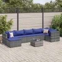 Set Divani da Giardino 8 pz con Cuscini in Polyrattan Grigio 3308239