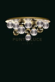 Brillante plafoniera oro satinato con sfere oro lucido, led 40w, lu...