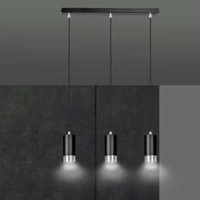 Lampadario 3 Luci Ivar Con Cilindri In Acciaio Nero E Cromo
