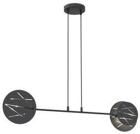 Lampadario 2 Luci Mercurio In Acciaio Nero A Bracci E Diffusori A Cerchio