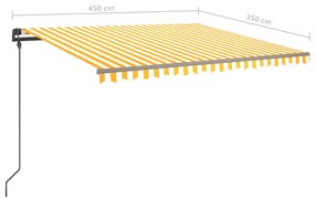 Tenda da Sole Retrattile Manuale e LED 4,5x3,5 m Gialla Bianca