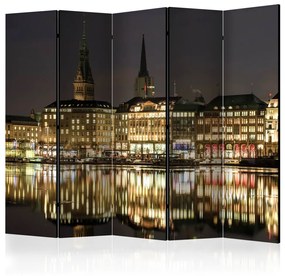 Paravento Notte ad Amburgo II (5-parti) - architettura tedesca al crepuscolo