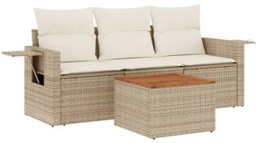 Set Divano da Giardino 4 pz con Cuscini Beige in Polyrattan