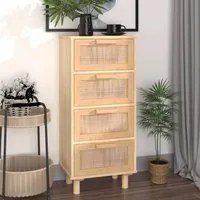 Credenza Marrone 40x30x90cm Legno Massello Pino Rattan Naturale 345644