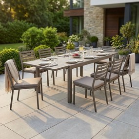 DEXTER - set tavolo in alluminio cm 200/300 x 100 x 74 h con 8 sedie Dexter