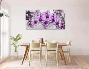 Quadro su tela – Fiori viola su sfondo astratto