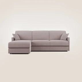 Evans Divano letto angolare con penisola in morbido tessuto impermeabile T02 rosa 232 cm Sinistro (mat. 120x197)