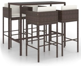 Set da bar da giardino 5 pz con cuscini in polyrattan marrone