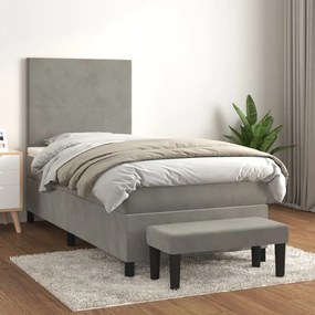 Giroletto A Molle Con Materasso Grigio Chiaro 90x190 Cm Velluto /