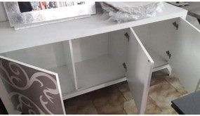 Credenza da 180 cm  in legno bianco decorata argento