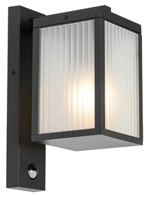 Lanterna da parete per esterno nera con vetro rigato e sensore di movimento - Charlois