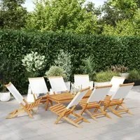 Sedie da Giardino Pieghevoli 8pz Bianco Crema Tessuto e Legno 3214639