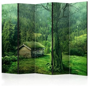 Paravento separè Solitudine verde II - Paesaggio fantastico di una foresta