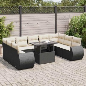 Set divani da giardino 10pz con cuscini in polyrattan nero