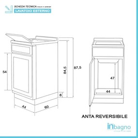 Mobile Lavatoio in Kit 45x60 cm con Vasca in Resina colore Bianco