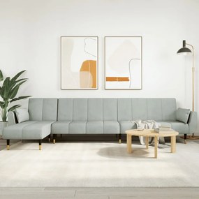 Divano Letto A L Grigio Chiaro 275x140x70 Cm İn Velluto /