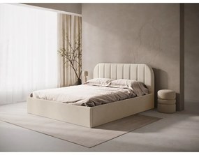Letto matrimoniale imbottito marrone chiaro con contenitore/senza testiera con rete inclusa 160x200 cm Susan – Micadoni