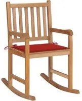 Sedia a Dondolo con Cuscino Rosso in Massello di Teak cod mxl 45604