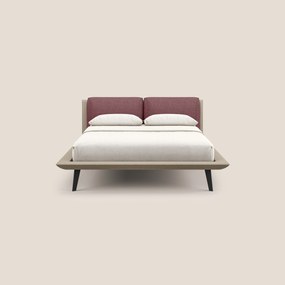 Petra letto di design bicolore con cuscini in piuma, piedini in mogano e tessuto impermeabile rosso