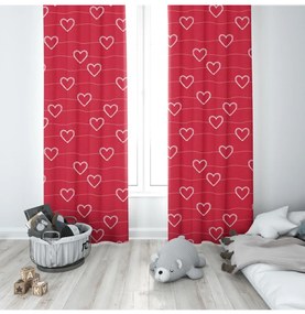 Tenda su anelli  140x250 cm rosso con cuori