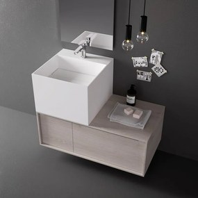 Lavabo da appoggio Neo Cube quadrato in solid surface L 45 x H 14 x P 49 cm bianco opaco