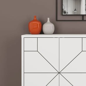 Madia Moderna 4 Ante 123 Cm Design Geometrico Piedi Metallici Dune Bianca