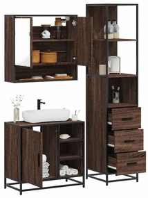 Set Mobili Da Bagno 3 Pz Rovere Marrone İn Legno Multistrato /