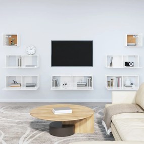 Set di mobili porta tv 7 pz bianco lucido in legno multistrato