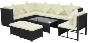 Set mobili da giardino con cuscini 8 pz in polyrattan nero