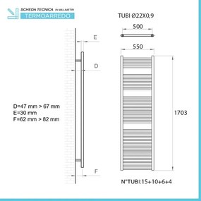 Scaldasalviette termoarredo bianco L 55x170 interasse 50 cm