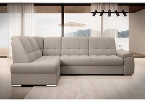 Divano angolare beige allungabile/con contenitore (con penisola a sinistra/a L) e rivestimento in velluto Sado – ELTAP