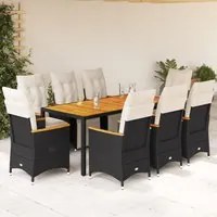 Set Bistr da Giardino 9 pz con Cuscini in Polyrattan Nero 3276964