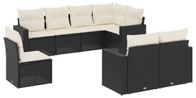 Set divani da giardino con cuscini 8 pz nero in polyrattan