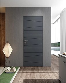 Porta interna battente Filomuro Riga2053 in legno di abete laccato colore ardesia, L 60 x H 210 cm, apertura a destra
