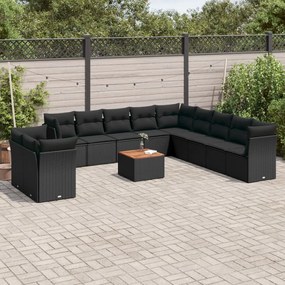 Set divani da giardino 12 pz con cuscini nero in polyrattan