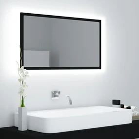 Specchio led 60x80 cm luce fredda con cornice nera e mensola