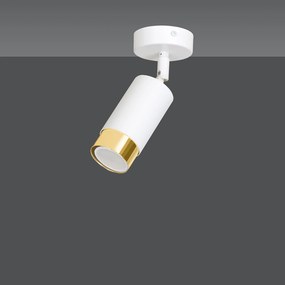 Faretto Orientabile 1 Luce Ragnar A Cilindro In Acciaio Bianco E Oro