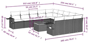 Set divani da giardino 12 pz con cuscini nero in polyrattan